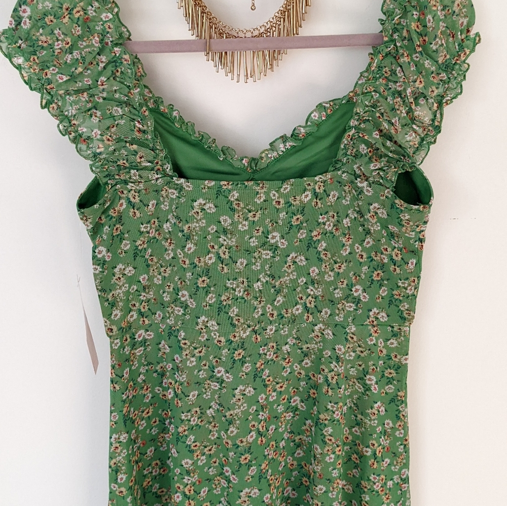 🔴SOLD🔴Vintage French Green Floral Print Mini Dress Size L - Picture 6 of 15